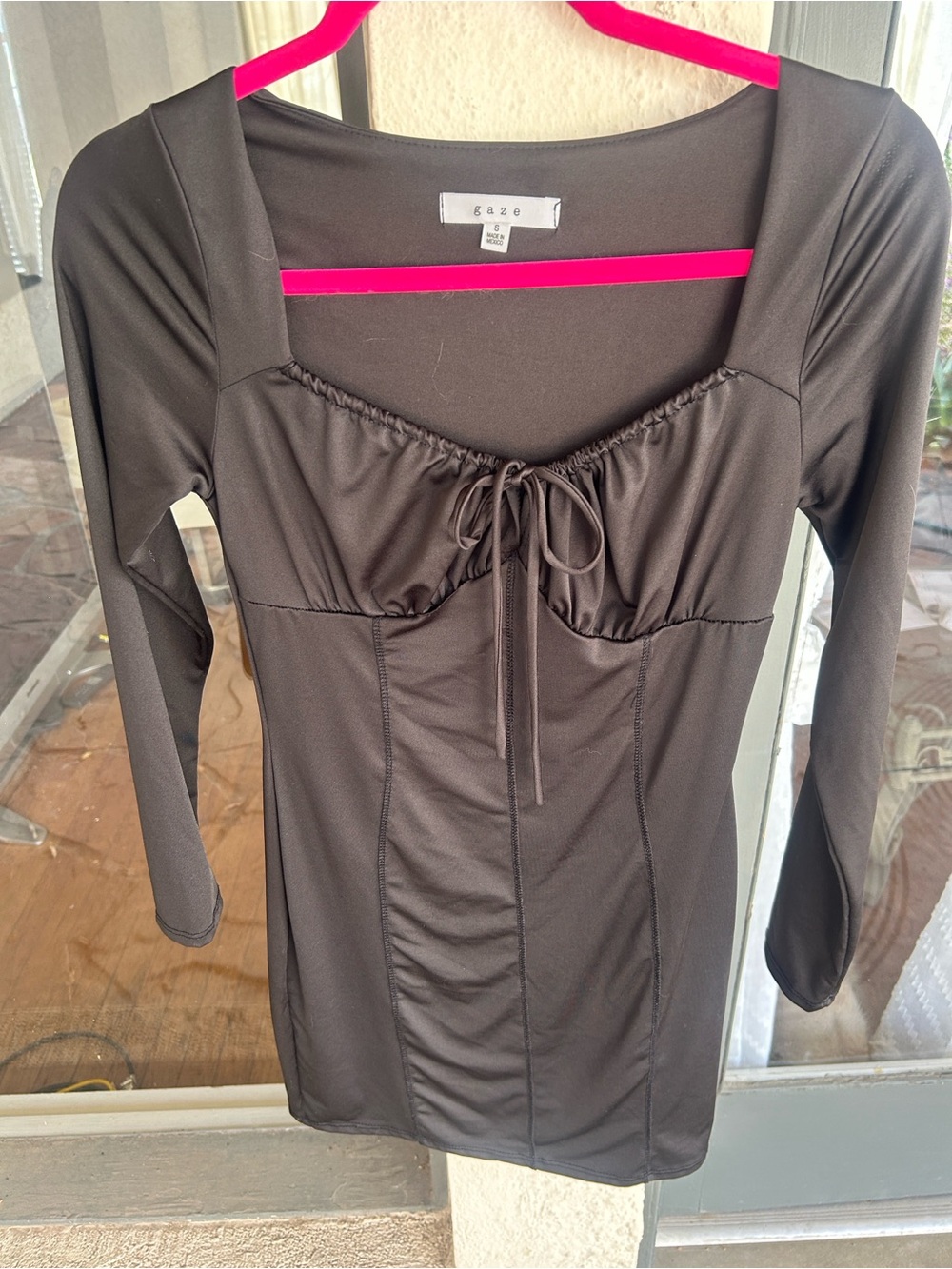 gaze Black Long Sleeve V-Neck Tie-Front Dress